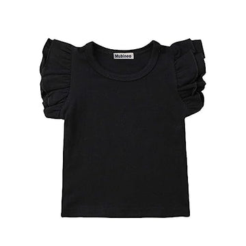 Mubineo Toddler Baby Girl Basic Plain Ruffle Sleeve Cotton T Shirts Tops Tee Clothes (Black, 1-2T)