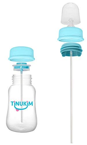 Tinukim Ifeed 4 Ounce Self Feeding Baby Bottle With Tube - Handless Anti-Colic Nursing System, Blue - 2-Pack