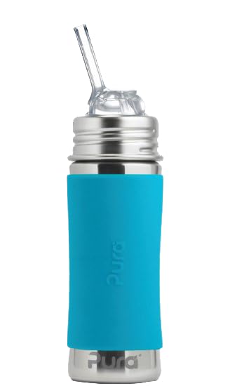 Pura Kiki 11oz/325ml Stainless Steel Straw Bottle w/Sleeve - 100% Plastic-Free, MadeSafe Certified, 100% Medical-Grade Silicone 