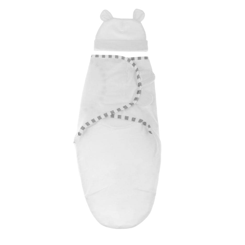 URJIX Newborn Infant Baby Swaddle Wrap Blanket Sleeping Bag with Hat White