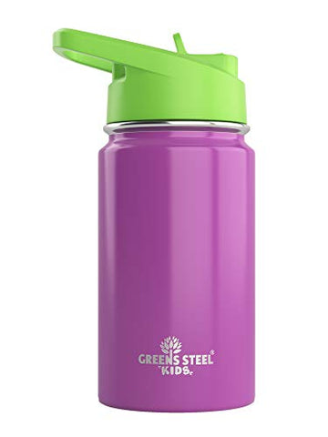 Kids Water Bottle - 12Oz Purple  Leak Proof With Straw & Handle  24 Hours Cold  Insulated, Double Wall Stainless Steel  Easy Sip