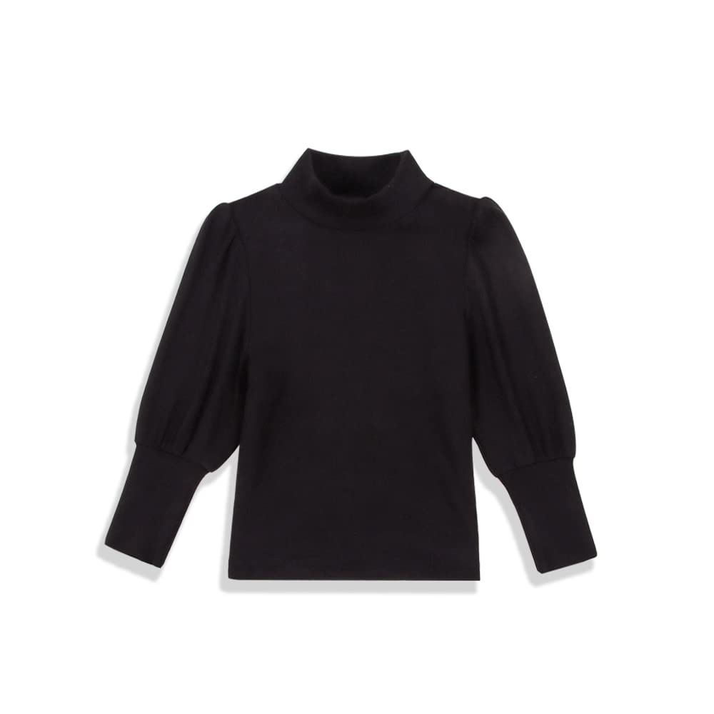 Toddler Baby Girl Basic Solid Color Turtleneck T Shirt Ribbed Knit Top Puff Long Sleeve Soft Cotton Clothes(Black,12-18Months)