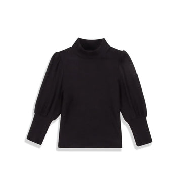 Toddler Baby Girl Basic Solid Color Turtleneck T Shirt Ribbed Knit Top Puff Long Sleeve Soft Cotton Clothes(Black,12-18Months)