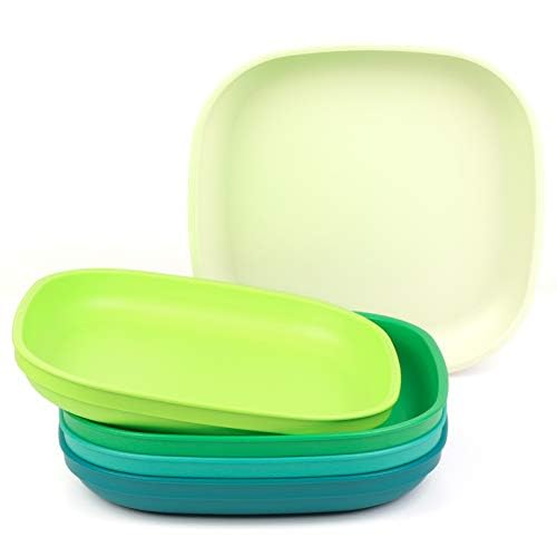 Re-Play Set of 5-9 Deep Walled Dinner Plates - Made in USA from Recycled Plastic - BPA Free - Stackable for Easy Storage- Dishwa