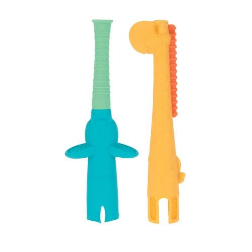 Nuby Tube Teether - (2-Pack) Baby Teething Toy - 3+ Months - Elephant and Giraffe
