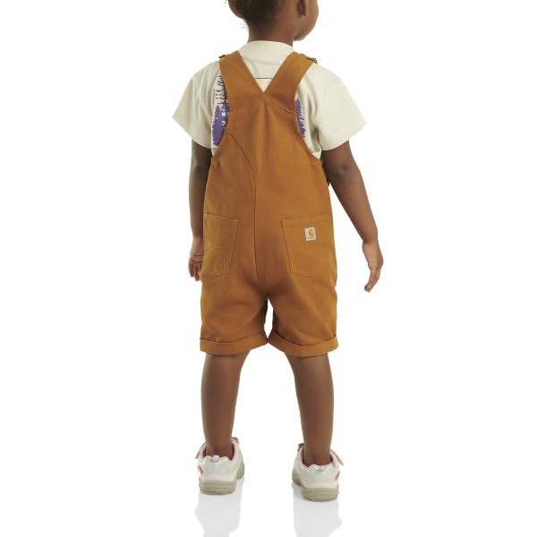 Carhartt Baby Girls' Ruffle Front Overall Shorts Canvas Shortalls, Carhartt Brown, 18M