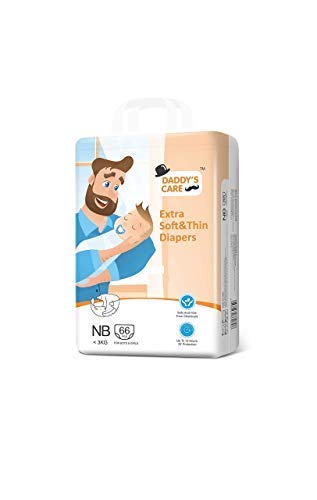 DaddyS Care UltraThin Soft Disposable Tape Style Diapers With Wetness Indicator  Newborn Size (Up To 5 Kg), 66 Count, Gentle R