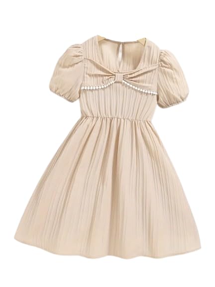 Girls ALine Dress With Short Sleeves Cream