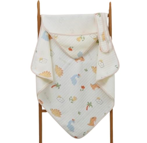 Kaitrend Baby Hooded Wrapper for Newborn, Muslin Cotton Hooded Towel & Blanket, 7575 cm, 4 Ply, Ultra Soft & Absorbent Bath Towe