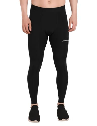 Athmonk Compression Nylon Lycra Lower High Rise Leggings Tights Pants For Men BoysWorkout Gym Exercise Running Cycling Training