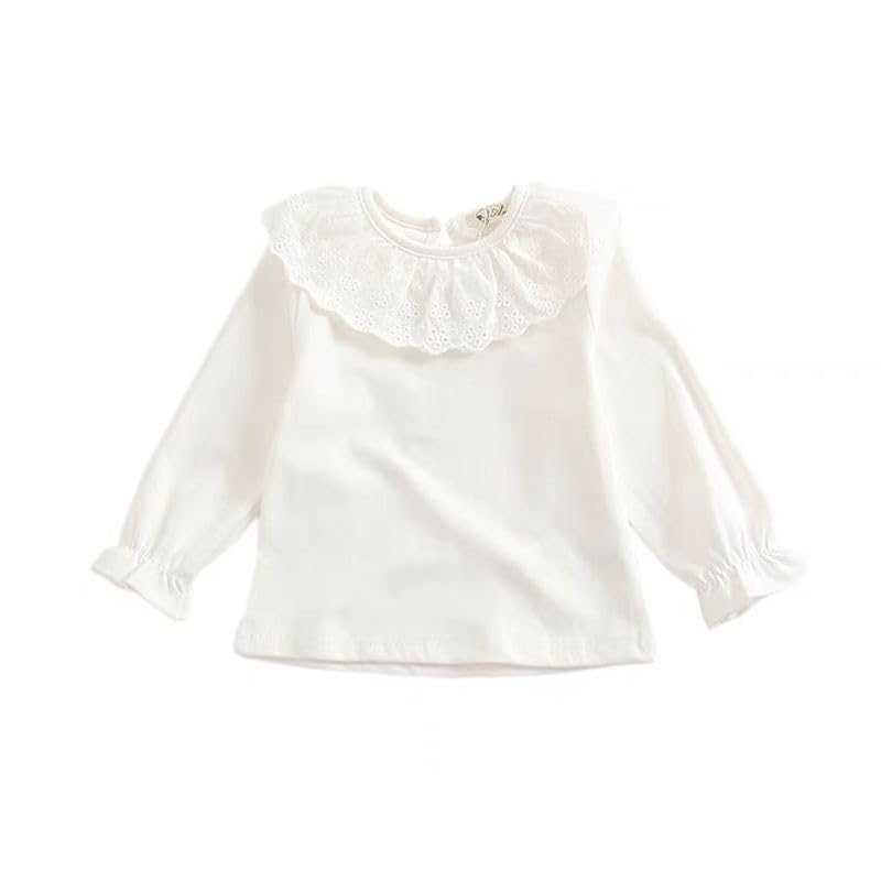 12M6Y Baby Girls Long Sleeves Solid Color Doll Collar TShirt Blouse Toddler Kids Basic Pullover Bottom Tops, Longwhited6067, 5