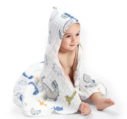TEDDYIFY Baby Bath Towel,100% Cotton Muslin Baby Hooded Towels, Super Absorbent Towels for Newborn, Infants 82*82CM, White (Asso