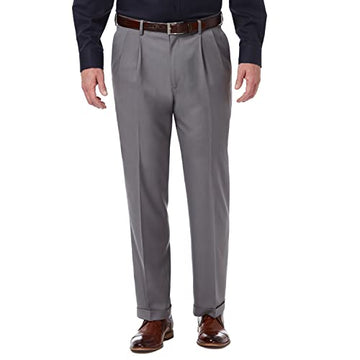 Haggar Mens Premium Comfort Classic Fit Pleat Expandable Waist Dress Pants, Medium Grey, 44W X 30L Us