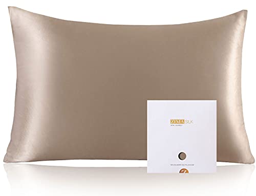 Zimasilk 100% Mulberry Silk Pillowcase For Hair And Skin,With Hidden Zipper,Both Side 19 Momme Silk, 1Pc (Body 20'X54', Taupe)