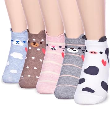 Wklouyhe GirlS & BoyS Cute Cat Animal Patterned Funny Novelty Cotton Crew Socks_Free Size,Multicolour,Pack Of 05