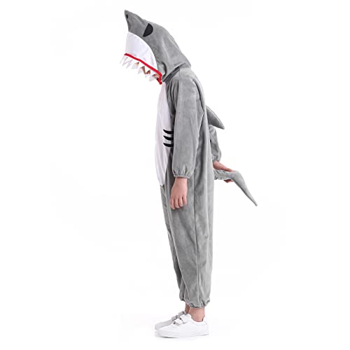Funivals Shark Costume With Fin For Unisex Kids, Halloween Plush Animals Hooded Jumpsuit With Tail Boys & Girls(M)