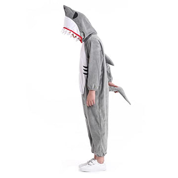 Funivals Shark Costume With Fin For Unisex Kids, Halloween Plush Animals Hooded Jumpsuit With Tail Boys & Girls(M)