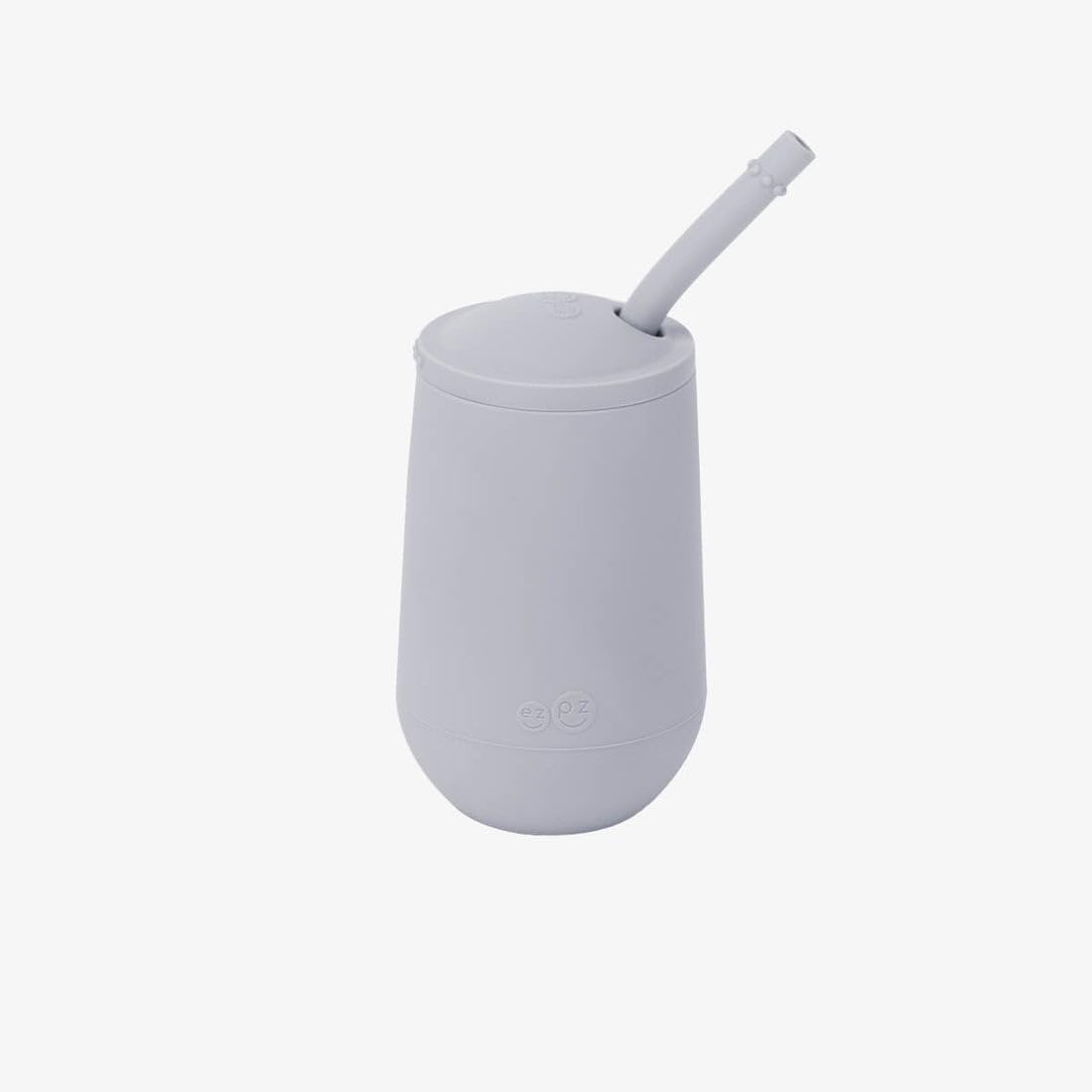 ezpz Happy Cup + Straw System (Pewter) - 24 months+ - 100% Silicone Cup + Straw for Older Toddler + Preschoolers - Designed by a