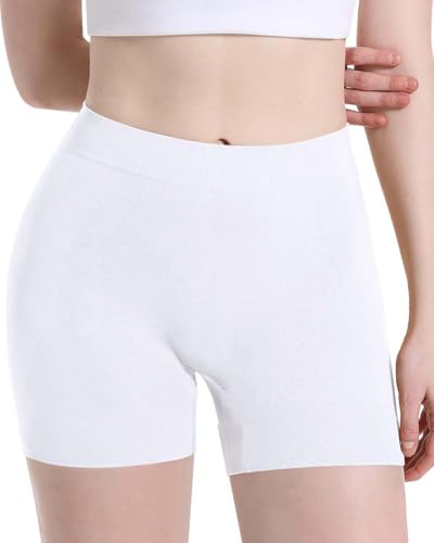 Hsr WomenS Cotton Ice Silk Safety Pants Mid Waist Seamless AntiSlip NonCurling Shorties/Underskirt Shorts (One Size Fit To 30