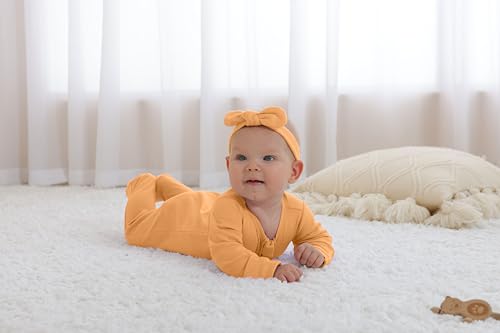 Guisby Footed Long Sleeve Baby Pajamas With Zipper Cotton Infant Sleepers Light Orange+Tree Green 3-6 Months