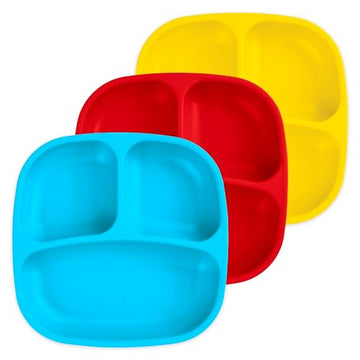 Re Play 7' Divided Toddler 3 Pack Plates With Deep Sides And Three Compartments For Easy Self Feeding - Bpa Free - Dishwasher S
