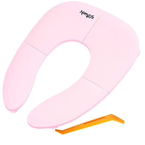 Travel Potty Seat, Folding Travel Potty Seat For Boys And Girls, Fits Round & Oval Toilets, Non-Contact Opening Pry Bar, Pink