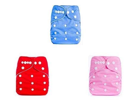 Teeny Weeny Adjustable Washable And Reusable Baby Diaper Pants With Buttons (Red,Blue,Pink)  Pack Of 3 (Colour May Vary/Assorte