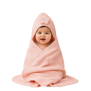 Babyholic Super Soft Hooded Baby Wrapping Blanket, Lightweight Cozy Bath and Swaddle Wrap for Newborn Boys & Girls, Pink