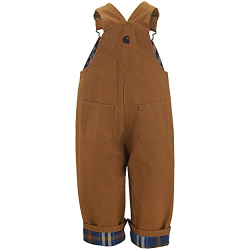 Carhartt Little Boys' Washed Canvas Flannel Lined Bib Overall, Carhartt Brown, 4T