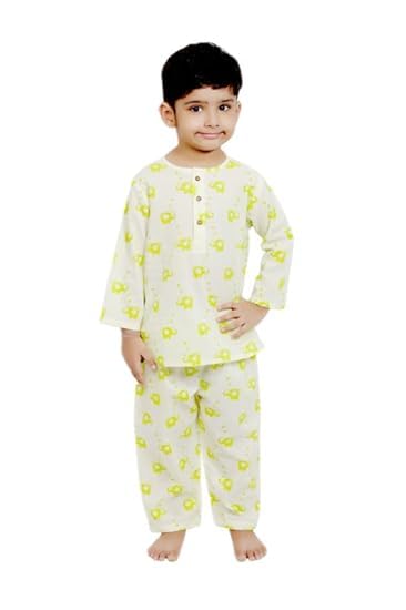 Chheent Cotton Unisex Animal Printed Night Dress Suit Sleepwear Girls, Boys (45 Years, Light Green)