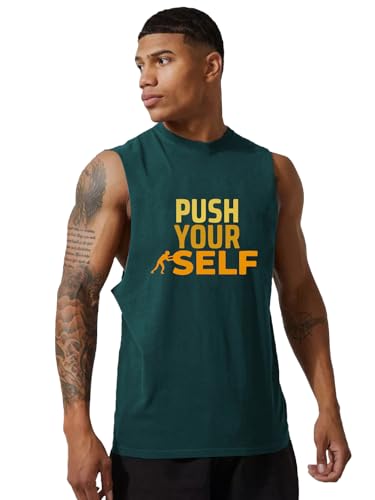 Chkokko Polyester Men Gym Regular Fit Tank Tops Sports Sleeveless Vest Bottlegreen Large