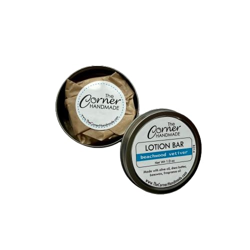 The Corner Handmade Lotion Bar Moisturizer With Beeswax And Shea Butter For Dry Skin, 1 Ounce (Beachwood Vetiver)