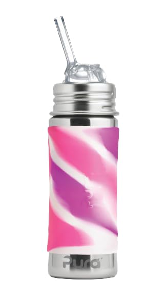 Pura Kiki 11oz/325ml Stainless Steel Straw Bottle w/Sleeve, 100% Plastic-Free, MadeSafe Certified, 100% Medical-Grade Silicone S