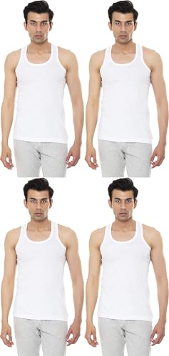 Vip Bonus MenS Cotton Sleeveless Vest (White, 90 Cm)  Pack Of 4, Regular Fit