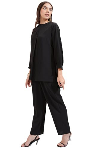 Vishudh Women Lapel Collar CoOrd Set Vncs000524 Black Xxl
