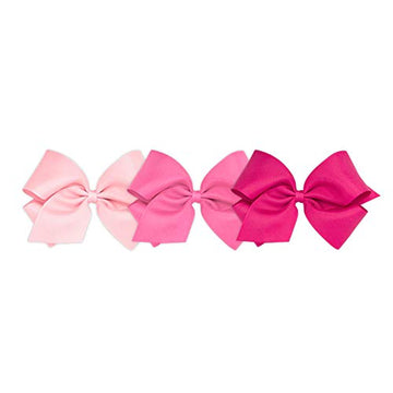 Wee Ones Girls' King Bow 3 Pc Set Solid Grosgrain Variety Pack On A Weestay No-Slip Hair Clip - Light Pink, Hot Pink And Shockin