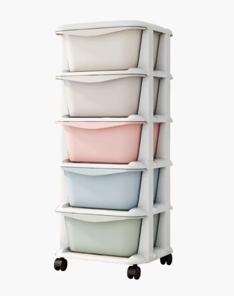Toypenter 5 Layer Kids Storage Organiser With Wheels  Multicolor | Collapsible Waterproof Chest Of 5 Drawers For Baby Clothes, 