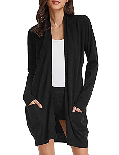 Long Comfy Knit Kimono Cardigan For Women Outwear(M,Black)