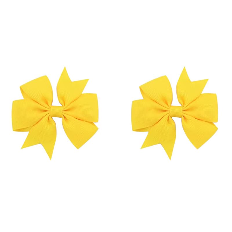 3 Inches Boutique Grosgrain Ribbon Pinwheel Hair Bows for Baby Girls, Toddler Bows Hair Clip Birthday Gifts In Pair (yellow)