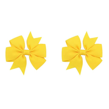 3 Inches Boutique Grosgrain Ribbon Pinwheel Hair Bows for Baby Girls, Toddler Bows Hair Clip Birthday Gifts In Pair (yellow)