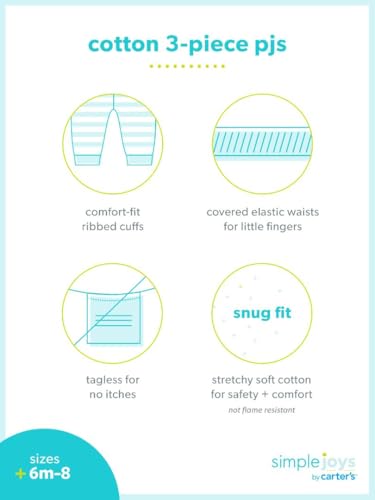 Simple Joys By Carter'S Baby 3-Piece Snug-Fit Cotton Holiday Pajama Set, Red Stripe/White Christmas Print, 2T