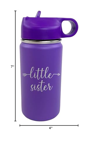 The Crafty Engineer Big Sister Big Brother Kids Water Bottle, Engraved Design With Flip Top Lid (Purple)