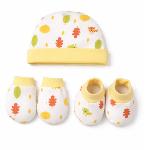 Vparents Baby Mittens Caps Gloves And Booty Combo  (03 Months) | Unisex Booty Set | Durable Cotton Gift Set | Multicoloured Ha