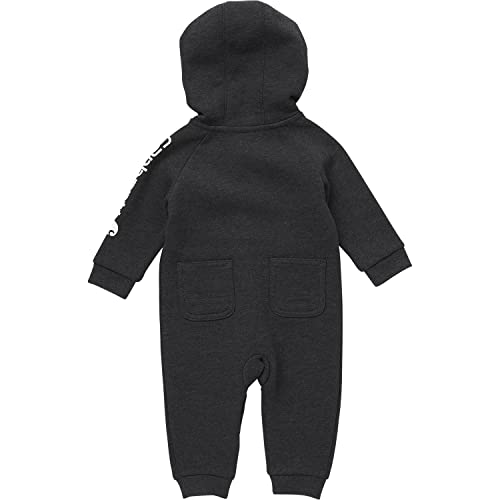 Carhartt Baby Boys' Long-Sleeve Zip-Front Hooded Coverall, Caviar Black Heather, 24M