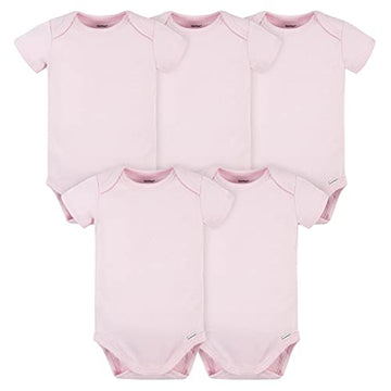 Gerber Unisex Baby 5 Pack Onesies Multi-Packs Bundle Interlock 180 Gsm Shirt, Light Pink, 12 Months Us