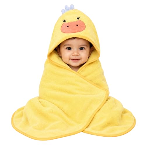 Babyholic Owl Hooded Baby Bath Towel, Soft Wraparound Towel with 3D Ears and Embroidered Face for Newborns & Infants, Yellow