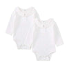 Pureborn 2-Pack Newborn Unisex Baby Bodysuit Peter Pan Collar Solid Baptism Long Sleeve White 0-3 Months