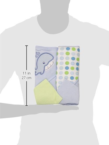Spasilk Bath Hooded Towels & Washcloths Set For Babies, 2 Hooded Terry Bath Towels & 2 Washcloths, Blue Whale