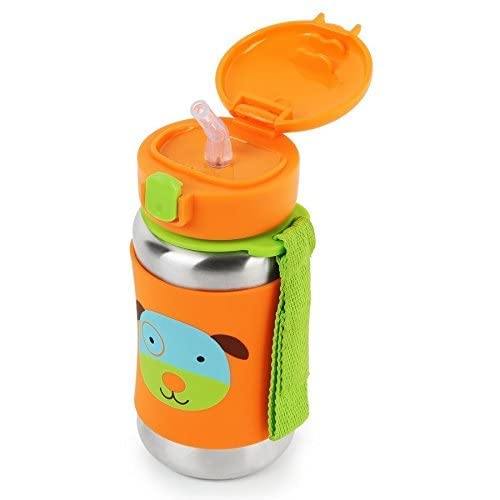 Skip Hop Toddler Sippy Cup With Straw, Zoo Stainless Steel Straw Bottle, Dog,350 Ml