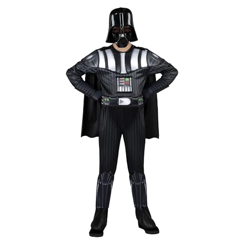 Star Wars Darth Vader Official Youth Costume - Premium Quality Padded Jumpsuit With Plastic Mask And Detachable Cape (M) Multi